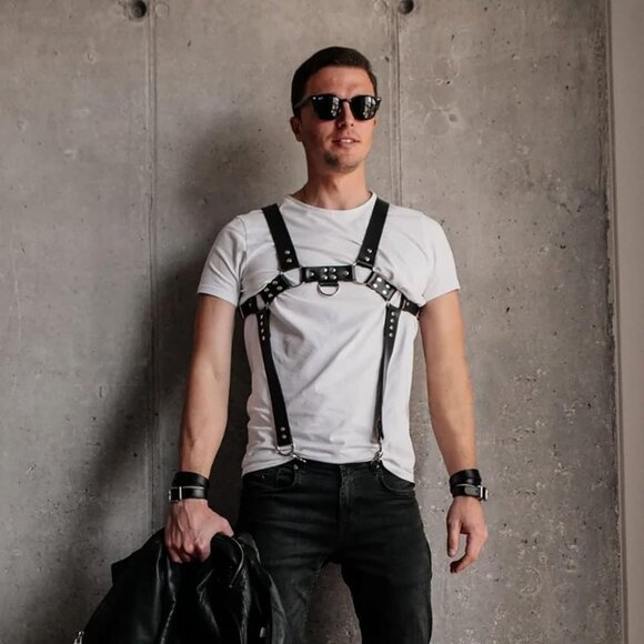 PU Leather Harness For Men Adjustable Buckle Body Chest Garter Belt Cosplay Nigh - Picture 5 of 5